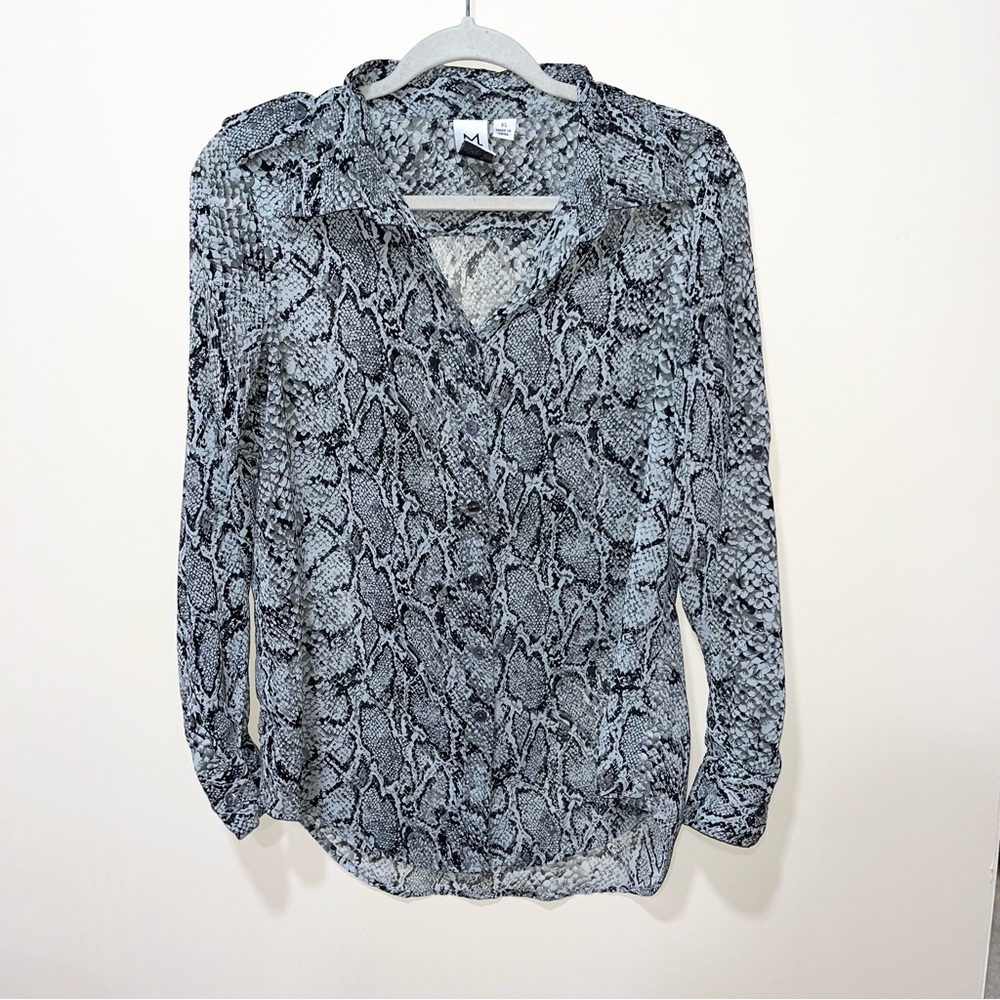NWOT Marc Bouwer Sheer snake print button down Size XS  Bust 36"  100% polyester